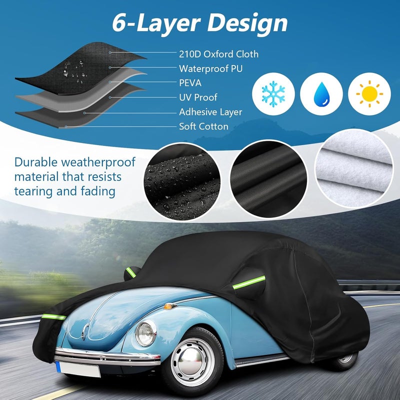 BIGACOVER Custom Fit for Volkswagen Beetle Bug 2-Door 1960-1980 Sedan Car Cover Waterproof Heavy Duty All-Weather Protection with Door Zipper & Storage Bag - Image 2